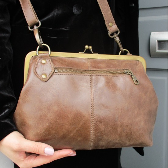Layla Zipped Clip Lock Handbag Brown